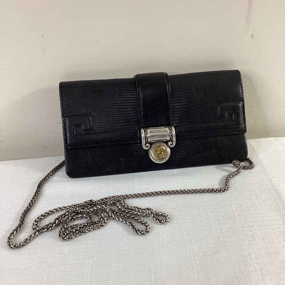 Brighton Black Leather Crossbody Wallet with Detachable Chain Strap